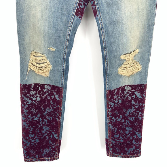 NWT Jun Takahaski Undercover Womens 2‎ Jeans Tapered Leg Blue Flocked 2YK 90s - Picture 3 of 12